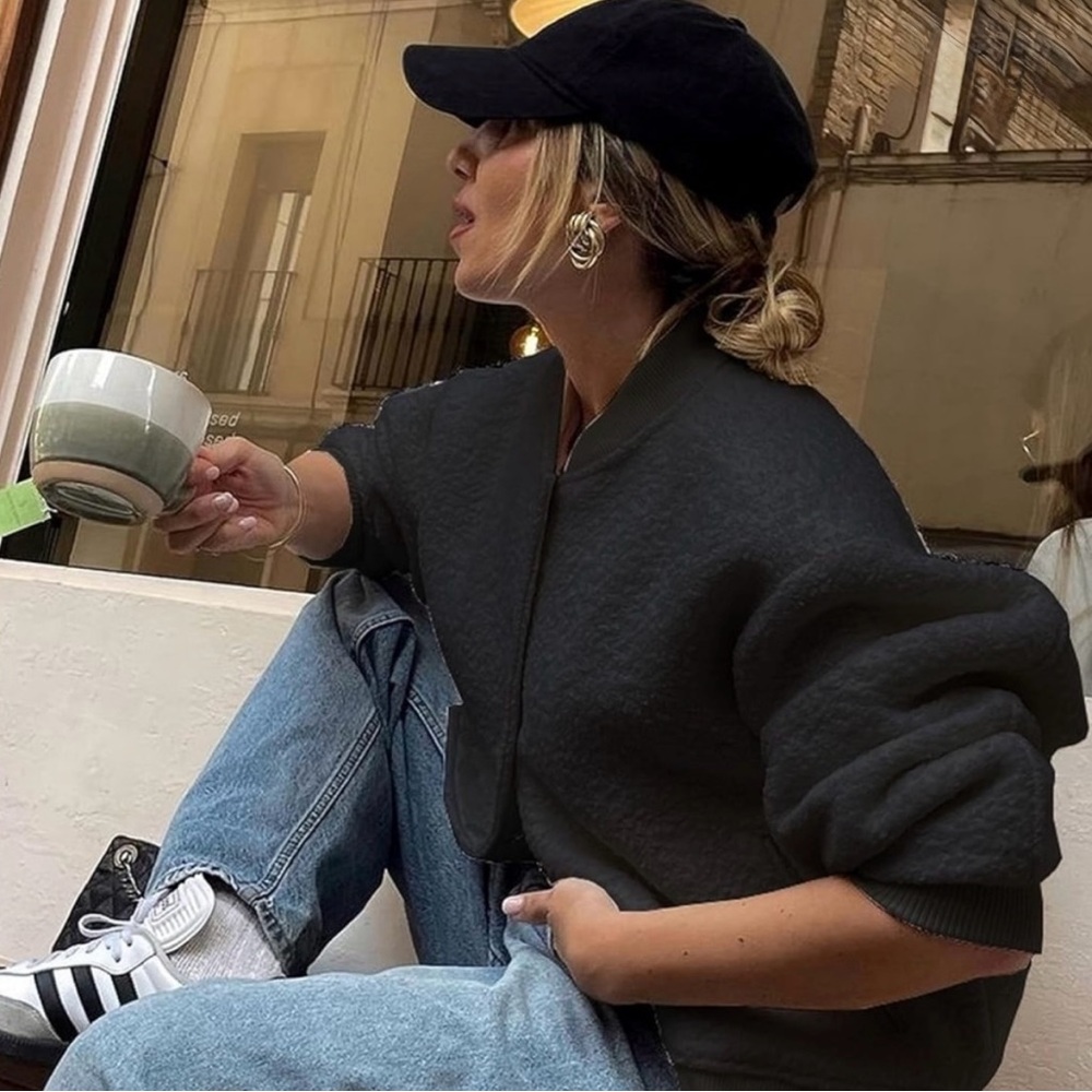 50% off! Fuzzy black bomber jacket